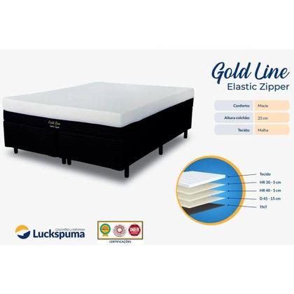 Imagem de Cama Box Baú Queen: Colchão Molas MasterPocket Ensacadas Luckspuma Gold Line Elastic Zipper + Base CRC Suede Black (158x198)