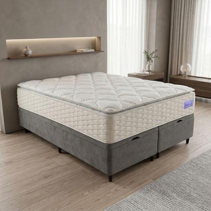Imagem de Cama Box Baú Queen Colchão Ortopédico Atena Molas Ensacadas Pillow Top 158x198x79cm Hip Sleep