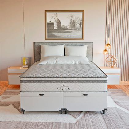 Imagem de Cama Box Baú Queen + Colchão Paris Molas Ensacadas Branco