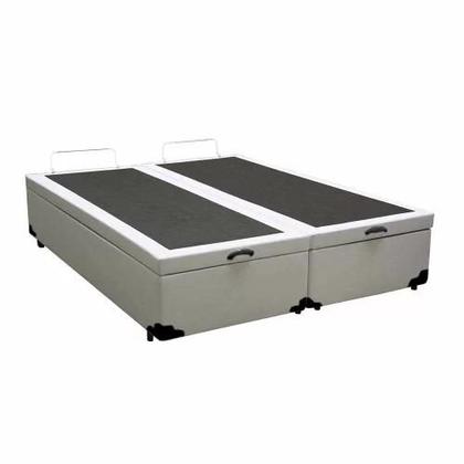 Imagem de Cama Box Baú Queen Size Bipartido Blindado Sintético Branco com Pistões a gás