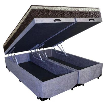Imagem de Cama Box Baú Queen Suede Bipartido + Colchão Elegance Ortopédico Espuma D33 63x158x198 cinza