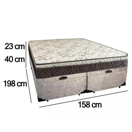 Imagem de Cama Box Baú Queen Suede Bipartido +  Colchão Elegance Ortopédico Espuma D33 Extra Firme 158x198x63 Bege