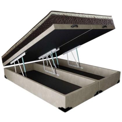 Imagem de Cama Box Baú Queen Suede Bipartido +  Colchão Elegance Ortopédico Espuma D33 Extra Firme 158x198x63 Bege