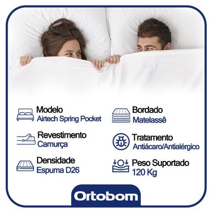 Imagem de Cama Box Baú Queen Suede Bipartido + Colchão Ortobom Airtech Molas Ensacadas 158x198x65 Bege