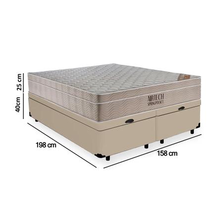 Imagem de Cama Box Baú Queen Suede Bipartido + Colchão Ortobom Airtech Molas Ensacadas 158x198x65 Bege