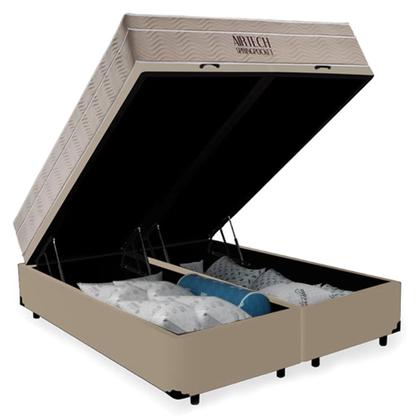 Imagem de Cama Box Baú Queen Suede Bipartido + Colchão Ortobom Airtech Molas Ensacadas 158x198x65 Bege