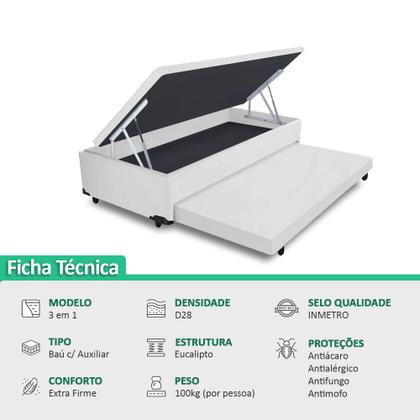Imagem de Cama Box Baú Solteirão 3 em 1 Auxiliar Bicama Espuma 96x203x44cm Vstore FULL