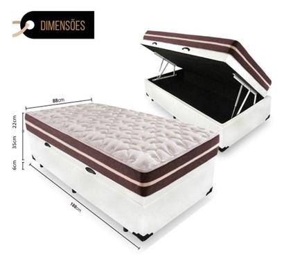 Imagem de Cama Box Baú Solteiro 88 Tecido Sintético Branco com Colchão Little Angel - Bello Box - Mola Superlastic 62x88x188cm
