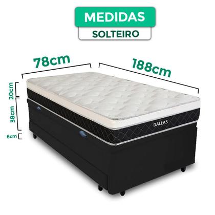 Imagem de Cama Box Baú Solteiro Auxiliar Bicama 3 em 1 + Colchão Dallas D33 Molas Ensacadas 78x188x64cm Vstore