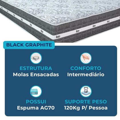 Imagem de Cama Box Baú Solteiro Bege + Colchão Black Graphite 27 Molas Ensacadas Anjos