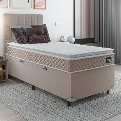Imagem de Cama Box Baú Solteiro Colchão D45 com Pillow Top Hellen Strong Bege Suporta até 150kg por Pessoa