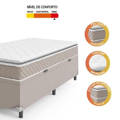 Imagem de Cama Box Baú Solteiro Colchão D45 com Pillow Top Hellen Strong Bege Suporta até 150kg por Pessoa
