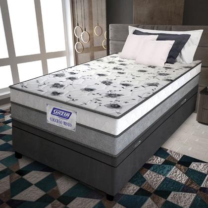 Imagem de Cama Box Baú Solteiro Colchão Espuma D33 Fort 88x188x62cm Cinza / Branco Gazin - Suporta até 150kg por Pessoa