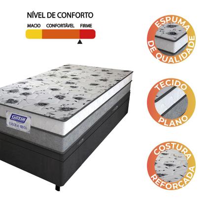 Imagem de Cama Box Baú Solteiro Colchão Espuma D33 Fort 88x188x62cm Cinza / Branco Gazin - Suporta até 150kg por Pessoa