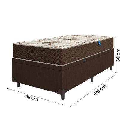 Imagem de Cama Box Baú Solteiro Colchão Espuma D33 Marquês 88x188x60cm Marrom Umaflex