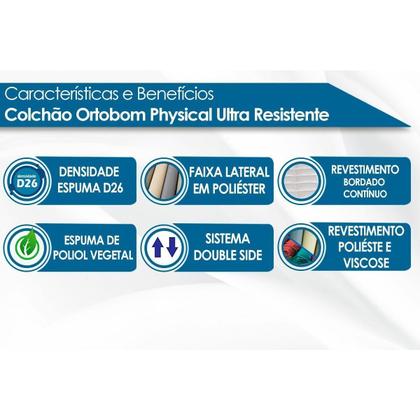 Imagem de Cama Box Baú Solteiro: Colchão Espuma Ortobom D26 Physical Ultra Resistente + Base CRC Courano White(88x188)