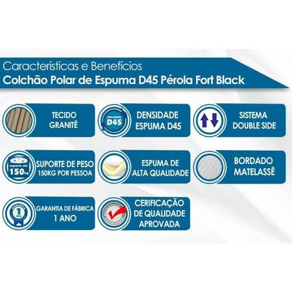 Imagem de Cama Box Baú Solteiro: Colchão Espuma Polar D45 Pérola + Base CRC Suede Black(88x188)