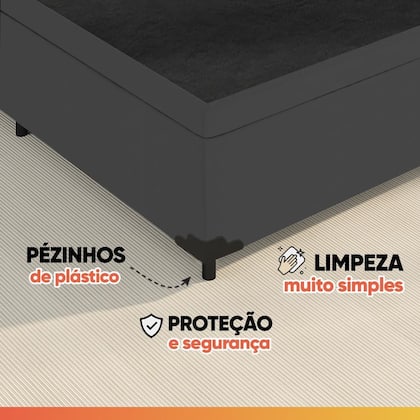 Imagem de Cama Box Baú Solteiro Colchão Gazin Maximus Molas Ensacadas 88x188x65cm Cinza / Preto - Suporta até 120kg por Pessoa