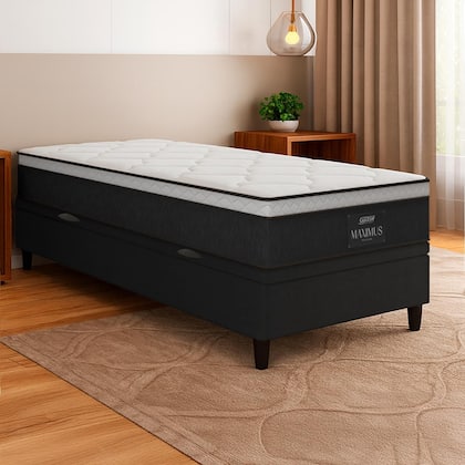 Imagem de Cama Box Baú Solteiro Colchão Gazin Maximus Molas Ensacadas 88x188x65cm Cinza / Preto - Suporta até 120kg por Pessoa