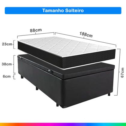 Imagem de Cama Box Baú Solteiro + Colchão Molas Ensacadas Pergola Europillow 88x188x67cm