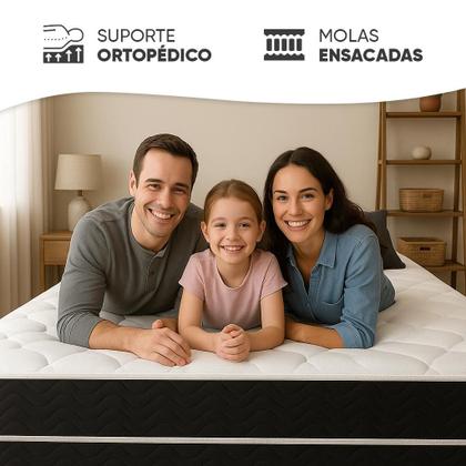 Imagem de Cama Box Baú Solteiro + Colchão Molas Ensacadas Pergola Europillow 88x188x67cm