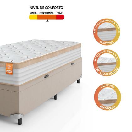 Imagem de Cama Box Baú Solteiro Colchão Molas Ensacadas Real 88x188x68cm Branco / Bege - Suporta até 130Kg