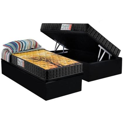 Imagem de Cama Box Baú Solteiro: Colchão Ortopédico Anjos D28 / AG65 Pantanal + Base CRC Suede Black(88x188)