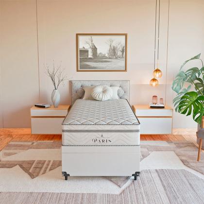 Imagem de Cama Box Baú Solteiro + Colchão Paris Molas Ensacadas Branco