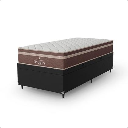 Imagem de Cama Box Baú Solteiro + Colchão Paris Molas Ensacadas Pocket - 66x88x188cm - Couro Preto