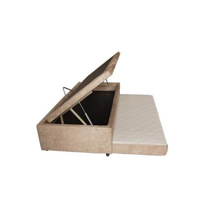 Imagem de Cama Box Baú Solteiro Com Auxiliar Suede Bege (Espuma só na Auxiliar)