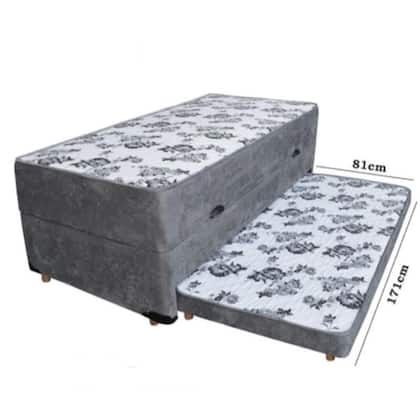 Imagem de Cama Box Baú Solteiro Conjugado de Mola com Cama Auxiliar Bicama 3 em 1 Cinza