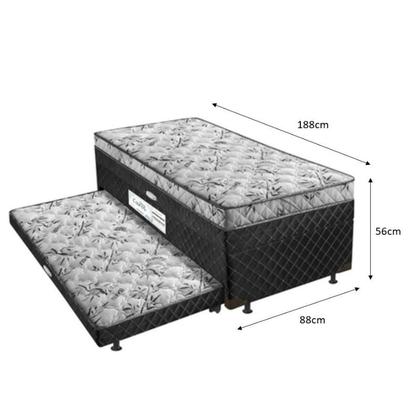 Imagem de Cama Box Baú Solteiro Conjugado Espuma com Cama Auxiliar Bicama 3 em 1 - Matelassê Preto
