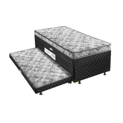 Imagem de Cama Box Baú Solteiro Conjugado Espuma com Cama Auxiliar Bicama 3 em 1 - Matelassê Preto