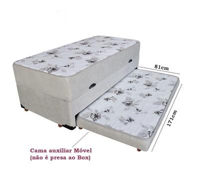 Imagem de Cama Box Baú Solteiro Conjugado Espuma com Cama Auxiliar Bicama 3 em 1 - Suede Bege