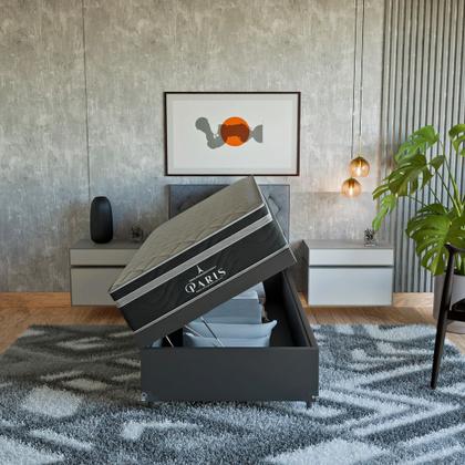 Imagem de Cama Box Baú Solteiro Couro Preto + Colchão Paris Preto