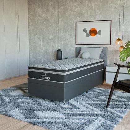 Imagem de Cama Box Baú Solteiro Couro Preto + Colchão Paris Preto