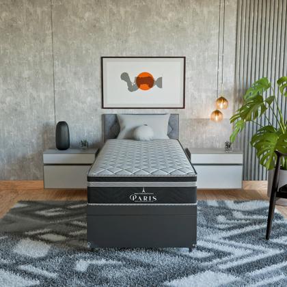 Imagem de Cama Box Baú Solteiro Couro Preto + Colchão Paris Preto