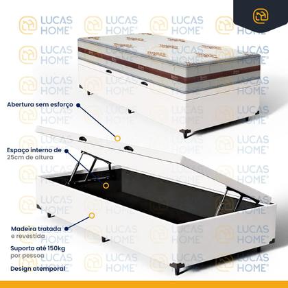 Imagem de Cama Box Baú Solteiro King Branco + Colchão De Molas Ensacadas - Anjos - Classic - 78x188x59cm