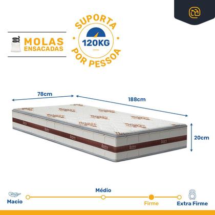 Imagem de Cama Box Baú Solteiro King Branco + Colchão De Molas Ensacadas - Anjos - Classic - 78x188x59cm