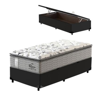 Imagem de Cama Box Baú Solteiro King Preta + Colchão de Molas Ensacadas - Probel - Guarda-Costas Ouro - 96cm