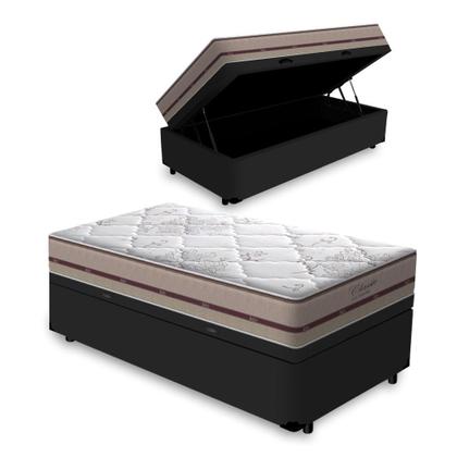 Imagem de Cama Box Baú Solteiro King Preto + Colchão De Molas Ensacadas - Anjos - Classic - 78x188x59cm