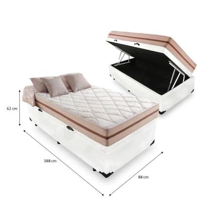 Imagem de Cama Box Baú Solteiro Tecido Sintético Branco com Colchão Pillow Angel - Bello Box - Molas Ensacadas 62x88x188