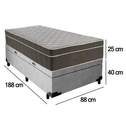 Imagem de Cama Box Baú Suede Solteiro + Colchão SerenePrime Molas Ensacadas 88x188x69 Cinza