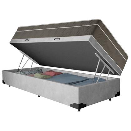 Imagem de Cama Box Baú Suede Solteiro + Colchão SerenePrime Molas Ensacadas 88x188x69 Cinza