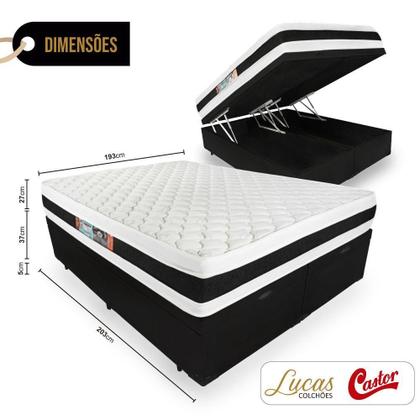Imagem de Cama Box Baú Super King + Colchão Espuma D45 - Castor - Black & White D45 Double Face 193x203x69cm