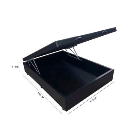 Imagem de Cama Box Baú Viúva 128 Tecido Sintético Preto Com Colchão Espuma D20  Tampo Preto Bello Box 12cm