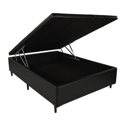 Imagem de Cama Box Baú Viúva 128 Tecido Sintético Preto com Colchão Paris de Molas Ensacadas Preto 67x128x188