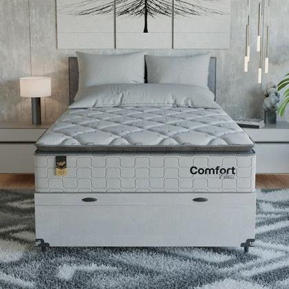 Imagem de Cama Box Baú Viúva Colchão Comfort Class Pillow Top Branco suede Branco