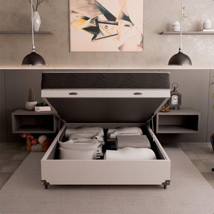 Imagem de Cama Box Baú Viúva + Colchão D33 One Face - 61x128x188cm - Couro Branco