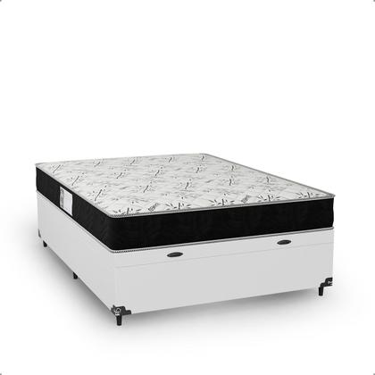 Imagem de Cama Box Baú Viúva + Colchão D33 One Face - 61x128x188cm - Couro Branco